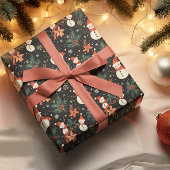 クリスマスウィンターホリデー雪だるまフローラルパターン ラッピングペーパー