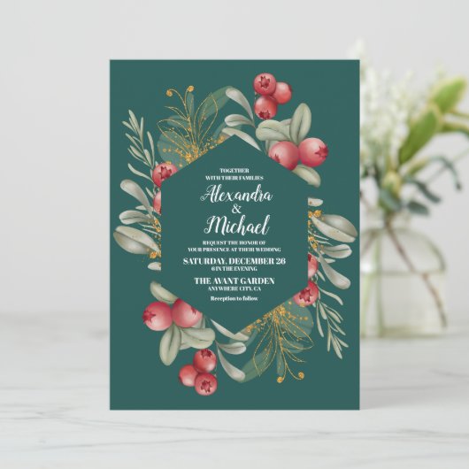 クリスマスウィンターホリー結婚ベリー 招待状 (スタンド正面)
