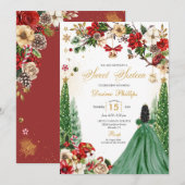 クリスマスウィンターポインセチアプリンセスSweet sixteen 招待状 (正面/裏面)