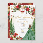 クリスマスウィンターポインセチアプリンセスSweet sixteen 招待状 (正面/裏面)
