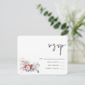 クリスマスウィンターポインセチア果実ウェディングRSVP 出欠カード (スタンド正面)