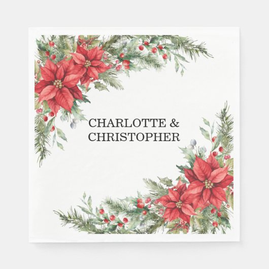 クリスマスウィンターポインセチア水彩 スタンダードランチョンナプキン (正面)
