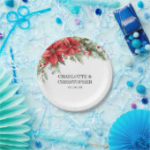 クリスマスウィンターポインセチア水彩 ペーパープレート (パーティー)