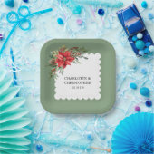 クリスマスウィンターポインセチア水彩 ペーパープレート (パーティー)