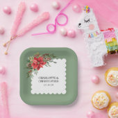 クリスマスウィンターポインセチア水彩 ペーパープレート (パーティー)