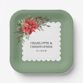 クリスマスウィンターポインセチア水彩 ペーパープレート