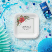 クリスマスウィンターポインセチア水彩 ペーパープレート (パーティー)