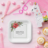 クリスマスウィンターポインセチア水彩 ペーパープレート (パーティー)