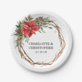 クリスマスウィンターポインセチア水結婚色の ペーパープレート