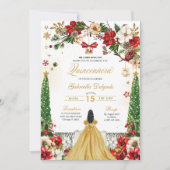 クリスマスウィンターポインセチア赤金ゴールドキンセアニェラ 招待状 (正面)