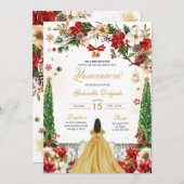 クリスマスウィンターポインセチア赤金ゴールドキンセアニェラ 招待状 (正面/裏面)