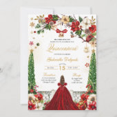 クリスマスウィンターポインセチア赤金ゴールドキンセアニェラ 招待状 (正面)