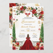 クリスマスウィンターポインセチア赤金ゴールドキンセアニェラ 招待状 (正面/裏面)