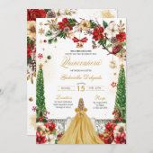 クリスマスウィンターポインセチア赤金ゴールドキンセアニェラ 招待状 (正面/裏面)
