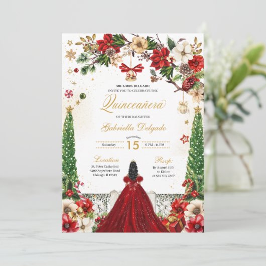 クリスマスウィンターポインセチア赤金ゴールドキンセアニェラ 招待状 (スタンド正面)