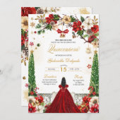 クリスマスウィンターポインセチア赤金ゴールドキンセアニェラ 招待状 (正面/裏面)