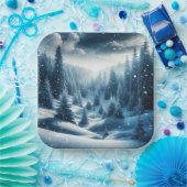 クリスマスウィンターマウンテンシーン ペーパープレート (パーティー)