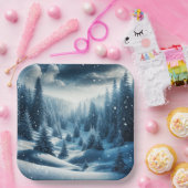 クリスマスウィンターマウンテンシーン ペーパープレート (パーティー)