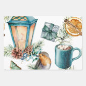 クリスマスウィンターランタンホリー3デザイン ラッピングペーパーシート (正面)