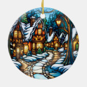 クリスマスウィンターランドスケープのステンドグラススタイル セラミックオーナメント (裏面)