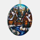 クリスマスウィンターランドスケープのステンドグラススタイル セラミックオーナメント (右)