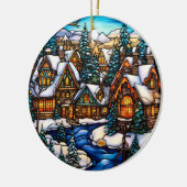 クリスマスウィンターランドスケープのステンドグラススタイル セラミックオーナメント (左)