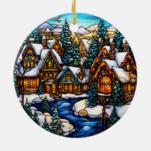 クリスマスウィンターランドスケープのステンドグラススタイル セラミックオーナメント (裏面)