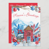 クリスマスウィンターランドスケープ水彩写真カード (正面/裏面)