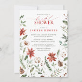 クリスマスウィンターレッドウォーターカラーブライダルシャワー 招待状 (正面)