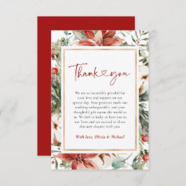 クリスマスウィンターレッドグリーン結婚金ゴールド サンキューカード