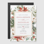 クリスマスウィンターレッドグリーン結婚金ゴールド マグネット招待状 (正面/裏面)