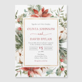 クリスマスウィンターレッドグリーン結婚金ゴールド マグネット招待状 (正面)