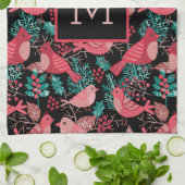 クリスマスウィンターレッドバードベリーの休日 キッチンタオル (折り畳み)