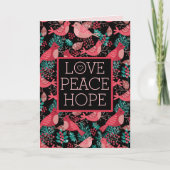 クリスマスウィンターレッドバードベリーピースホリデー シーズンカード (正面)