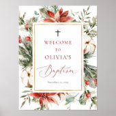 クリスマスウィンターレッド金ゴールドバプテスムウェルカムサイン ポスター (正面)