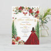 クリスマスウィンターレッド金ゴールドポインセチアSweet sixteen 招待状 (スタンド正面)
