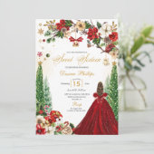 クリスマスウィンターレッド金ゴールドポインセチアSweet sixteen 招待状 (スタンド正面)
