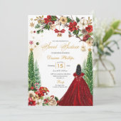 クリスマスウィンターレッド金ゴールドポインセチアSweet sixteen 招待状 (スタンド正面)