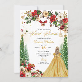 クリスマスウィンターレッド金ゴールドポインセチアSweet sixteen 招待状