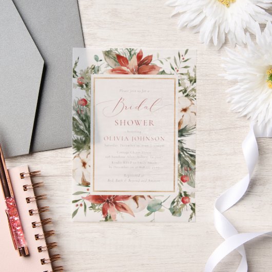 クリスマスウィンターレッド金ゴールド緑ブライダルシャワー ベラム紙招待状 (ウェディング)