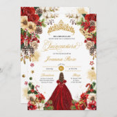 クリスマスウィンターレッド&金ゴールドポインセチアキンセアニェラ 招待状 (正面/裏面)