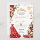 クリスマスウィンターレッド&金ゴールドポインセチアキンセアニェラ 招待状 (正面)