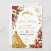 クリスマスウィンターレッド&金ゴールドポインセチア甘い16 招待状 (正面)