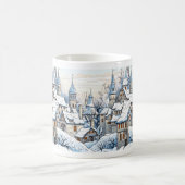 クリスマスウィンターヴィレッジスノールーフトップスブルーマグカップ コーヒーマグカップ (中央)