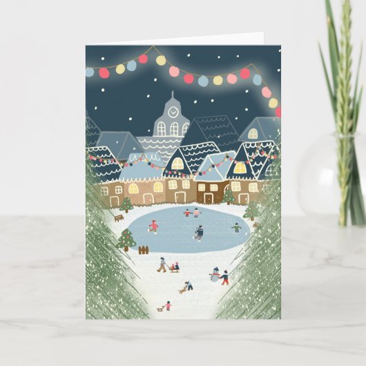 クリスマスウィンターヴィレッジ図解入りの、写真付きの カード (正面)