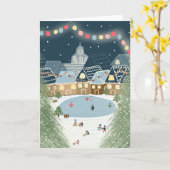 クリスマスウィンターヴィレッジ図解入りの、写真付きの カード (黄色い花)