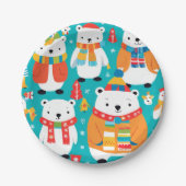 クリスマスウィンター動物のパーティーパターン ペーパープレート (正面)