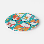 クリスマスウィンター動物のパーティーパターン ペーパープレート (アングル)