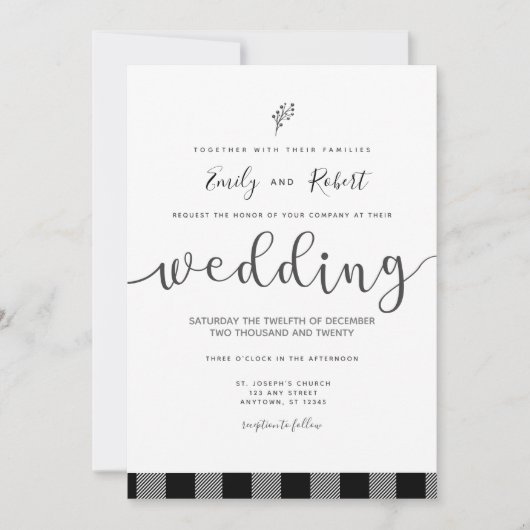 クリスマスウィンター白黒バッファロープレ結婚イドズ 招待状 (正面)