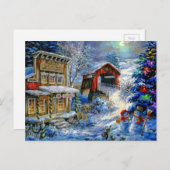 クリスマスウィンター雪だるまシーン シーズンポストカード (正面/裏面)
